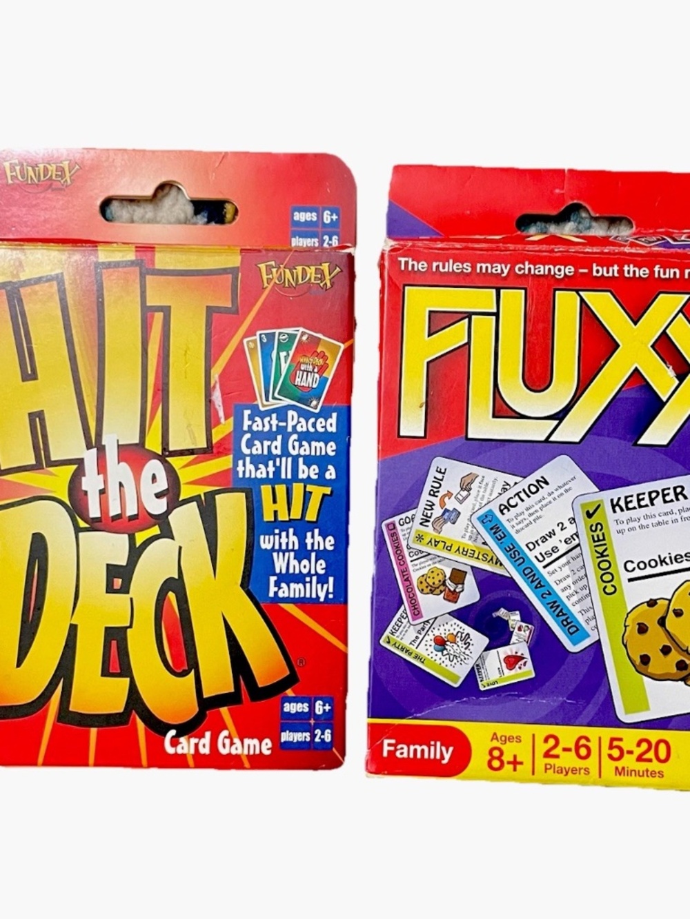 2 Vintage Card Games HIT THE DECK & FLUXX  2004 & 2012 Family Fun  6+/2-6 player